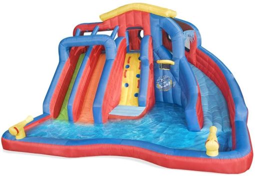 BANZAI Hydro Blast Water Park Inflatable Slide with Cannons & Basketball Hoop, 3 Slides, Heavy-Duty Dura-Tech Material