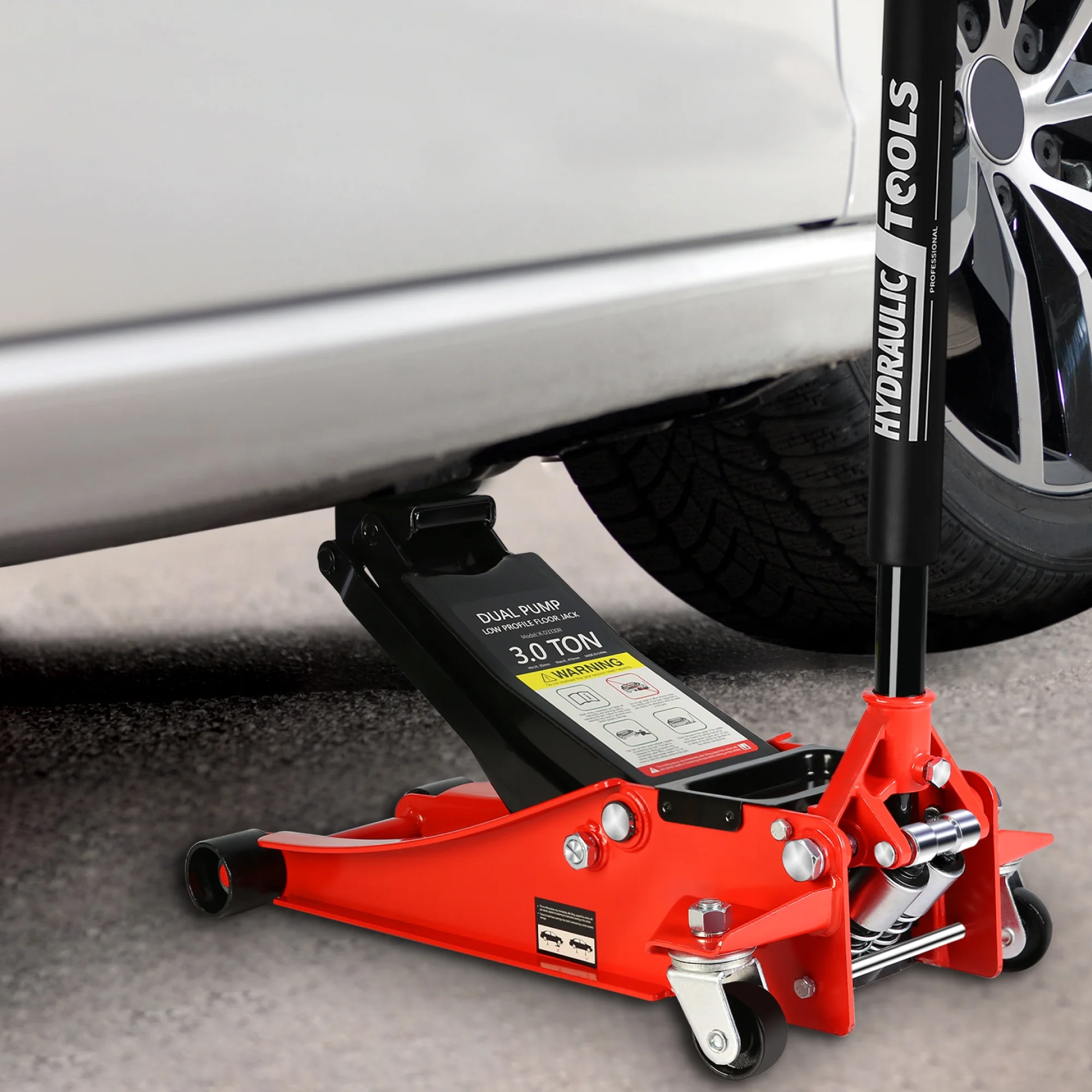 Low Profile Floor Jack, Seizeen 3 Ton(6600 lbs) Trolley Jack Dual Lift Pump, Quick Lift 3 3/10"   18 4/20", Heavy Duty Steel Jack with 45''L Extended Handle, Car Jack w/Wheels, Rubber Saddle, Red