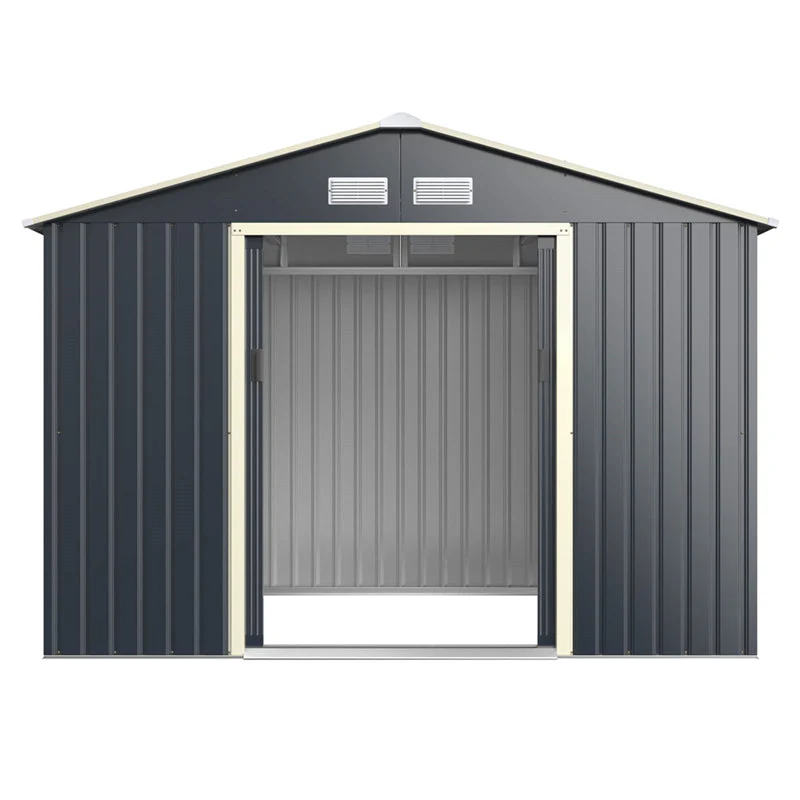 9 X 6 Ft Outdoor Metal Storage Shed With 4 Air Vents Amp Sliding Double Lockable Doors Backyard Tool Shed Garden Storage House - Durable Tools For Home Projects