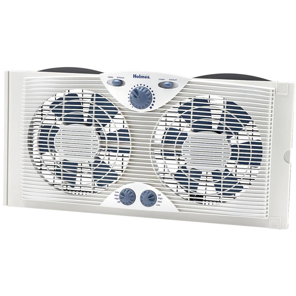 Holmes HAWF2041 Dual Blade Window Fan with Thermostat, 3 Speeds, Fits 24-37��� Windows, White