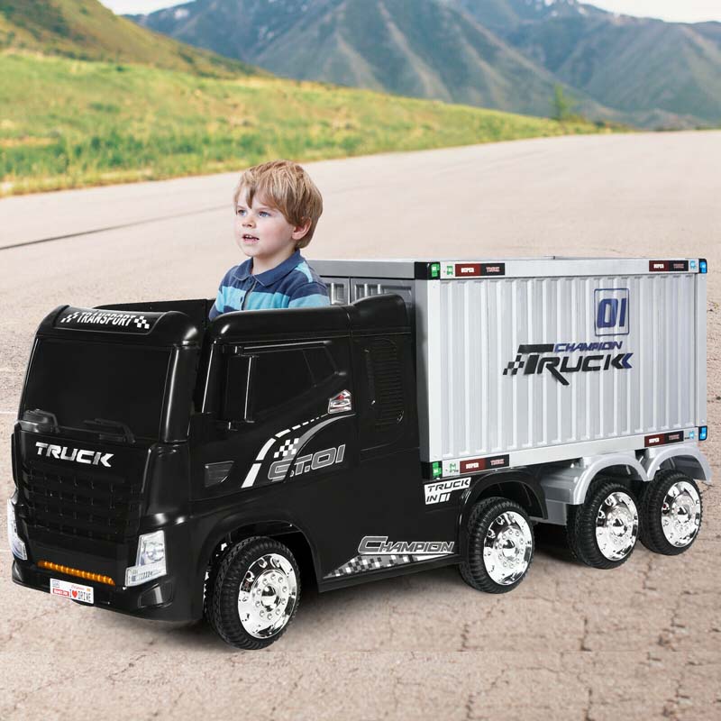 8 Wheels Kids Ride On Semi Truck 12V Battery Powered Electric Riding Toy Car With Container Amp Remote Control
