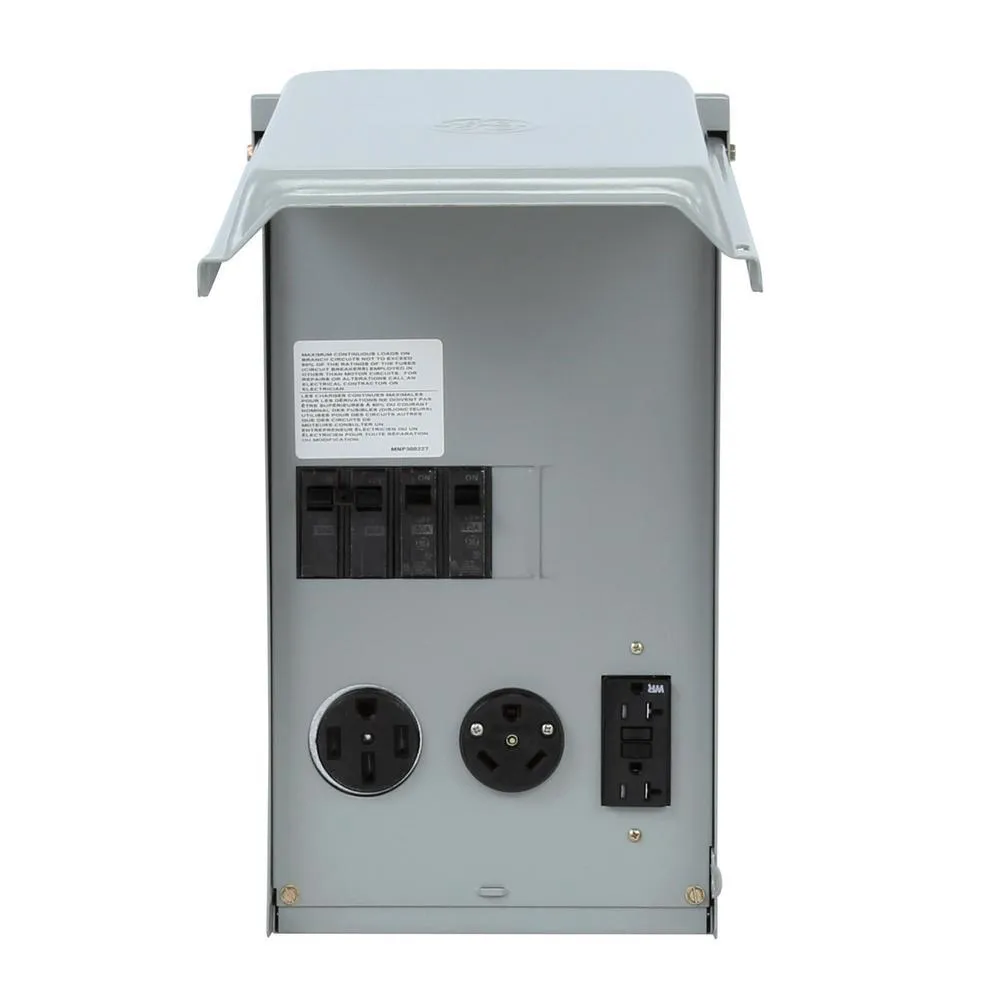 Weatherproof RV Power Panel �C 50 Amp & 30 Amp Receptacles, 20 Amp GFCI, NEMA 3R Enclosure