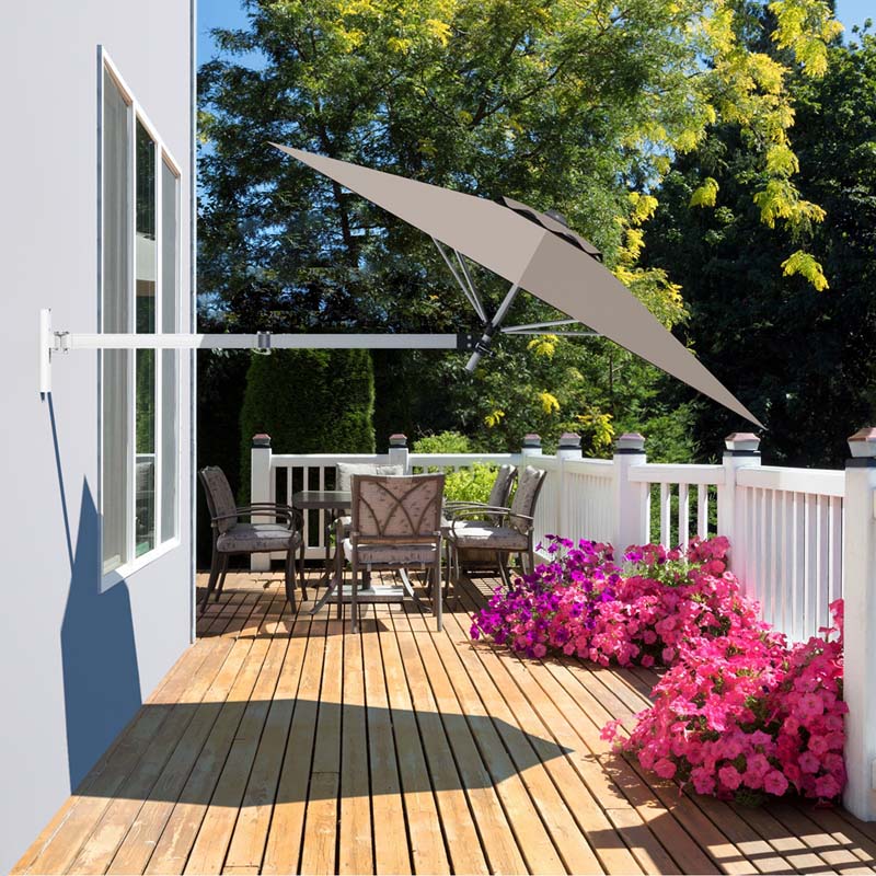 8 Ft Patio Wall Mounted Umbrella With Adjustable Pole Outdoor Tilting Sunshade Umbrella With Wind Vent
