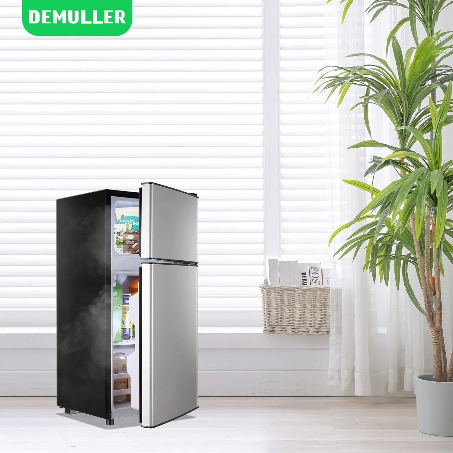 2.4 Cu.Ft Mini Fridge with Freezer & Double Door Small Tiny Size Refrigerator with 7 Temperature Control Knob Only Suitable for One Person Use Black