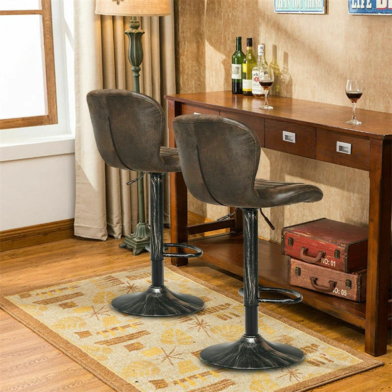 2 Pack Retro Swivel Bar Stools With Backrest Amp Footrest Hot Stamping Bar Chairs Pu Leather Counter Stools - Comfortable And Ergonomic Design
