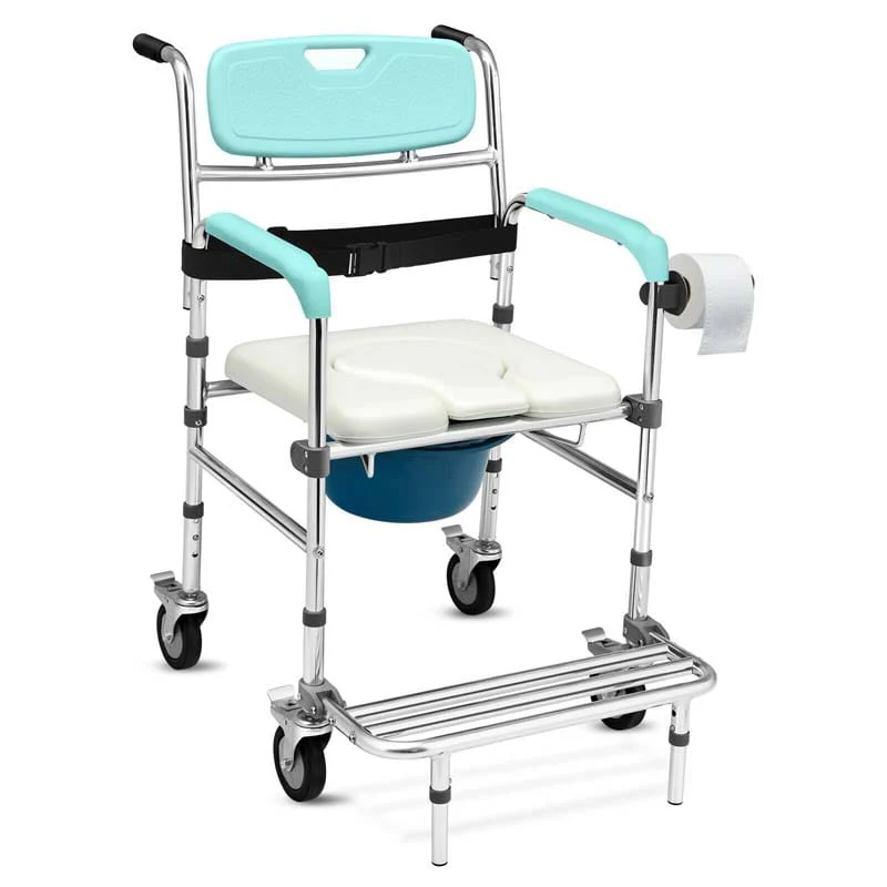 4 In 1 Bedside Commode Chair Transport Shower Wheelchair Toilet Chair With Folding Pedal - Comfortable And Ergonomic Design