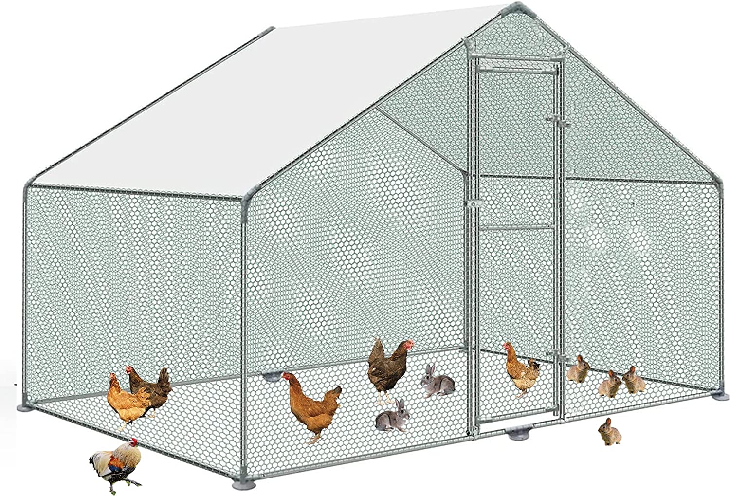 Large Chicken Coop Metal Chicken Runs for Yard, 10' Walk in Chicken Coop Cage Chicken Pen Poultry Cage with Waterproof and Anti-UV Cover Heavy Duty Rabbit Hutch Duck Cage for Outdoor, Backyard and Farm