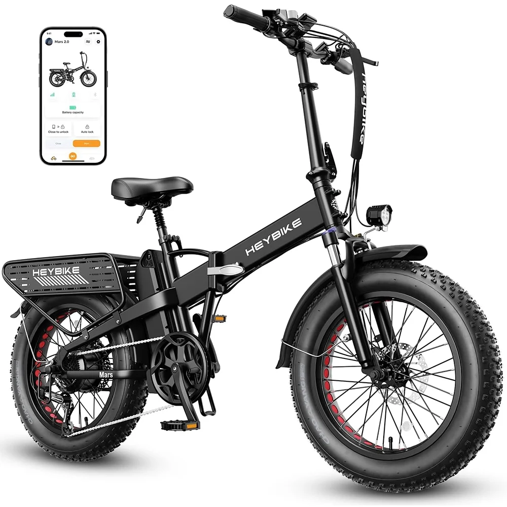 Heybike Mars 2.0 Fat Tire Electric Bike for Adults with 750W Motor, Foldable Ebike with 600Wh Removable Battery, 20