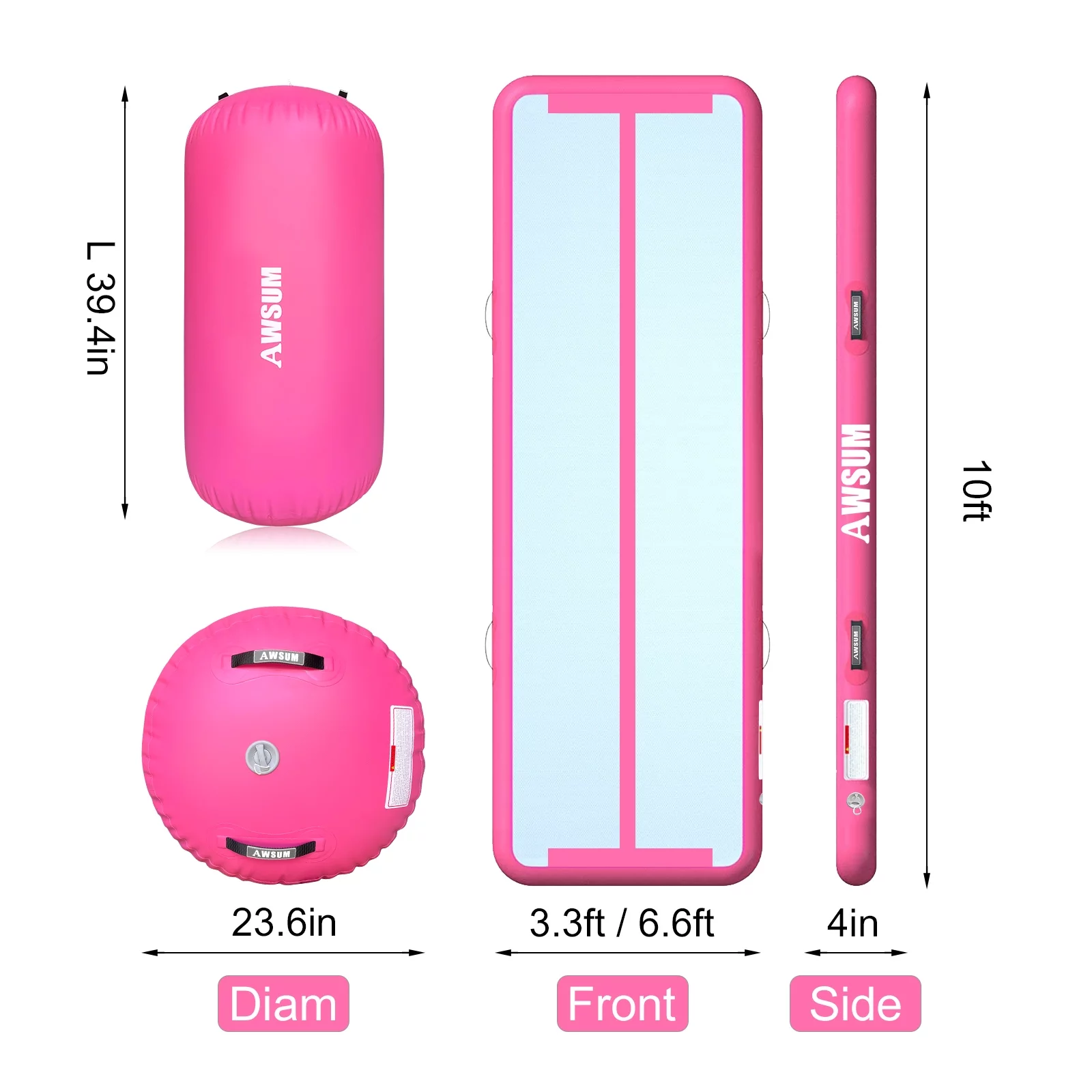 AWSUM Inflatable Air Gymnastics Mat �C 10/13/16 ft, 4��� Thick Tumble Track with Electric Pump for Home/Gym Use