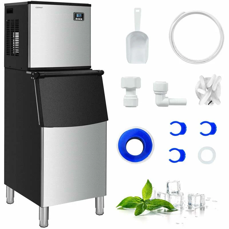 353Lbs24H Split Commercial Ice Machine With 198 Lbs Storage Bin Industrial Modular Ice Maker