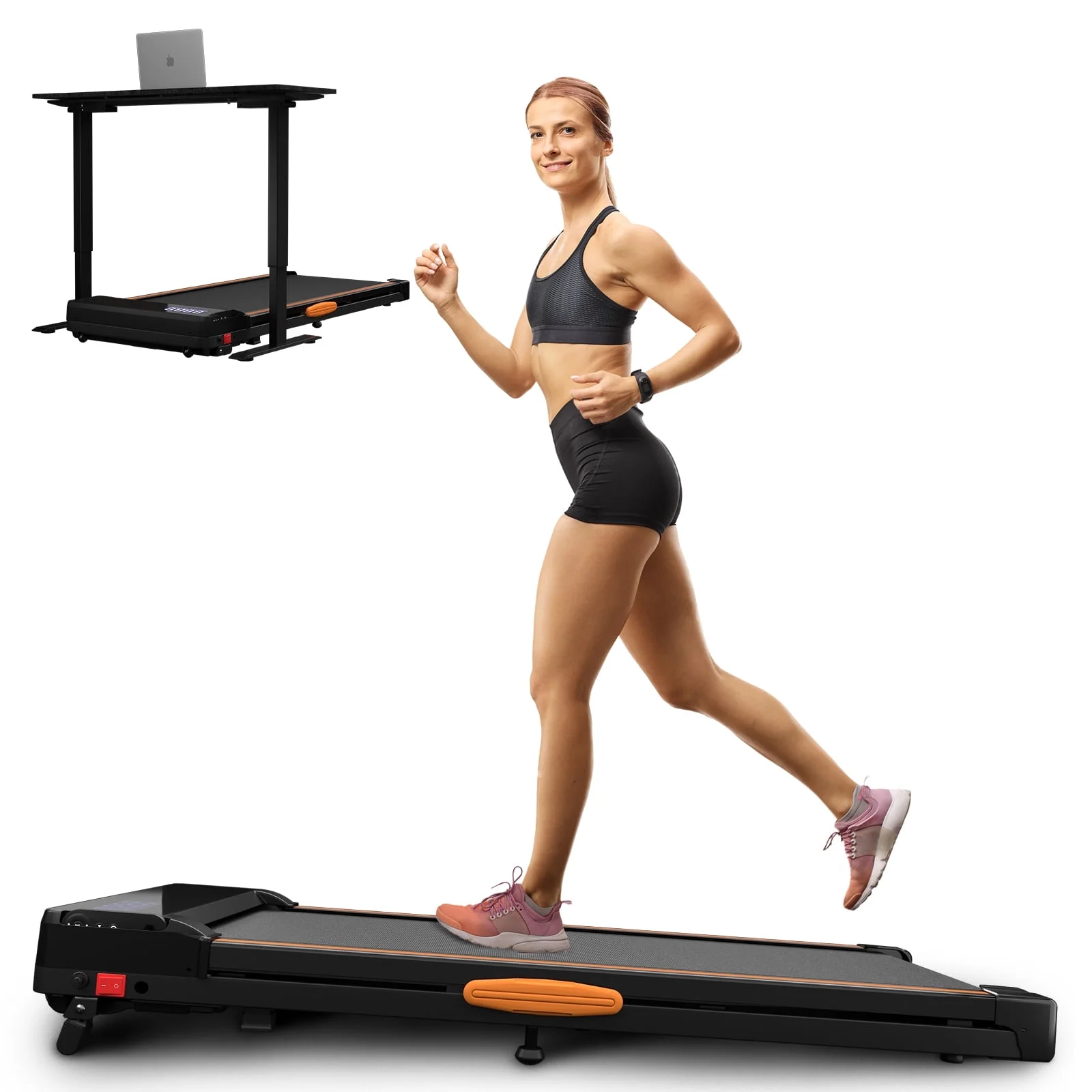 CoolHut Under Desk Treadmill with Incline, 4 in 1 Walking Pad Portable Treadmill for Walking, Running, 2.5HP Low Noise Motor, LED Display, and Remote Control, Black, 265lbs